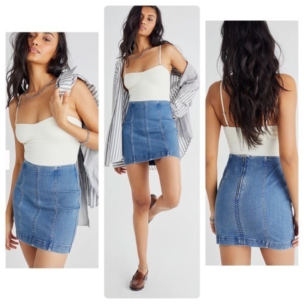 NWT Free People Faded Blue Modern Femme Denim Skirt